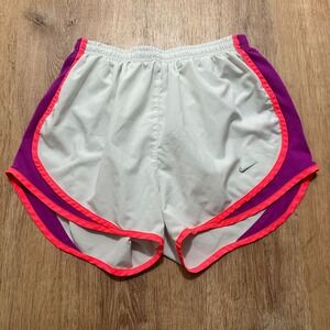 NIKE | Women's Dri-Fit White Purple Neon Pink Trim Athletic Running Shorts, S